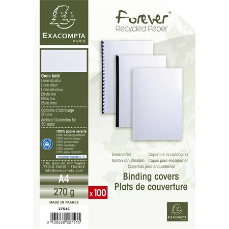 Zadný obal ku špirálovej väzbe, A4, 270 g, kartón s plátennou štruktúrou, EXACOMPTA, biely