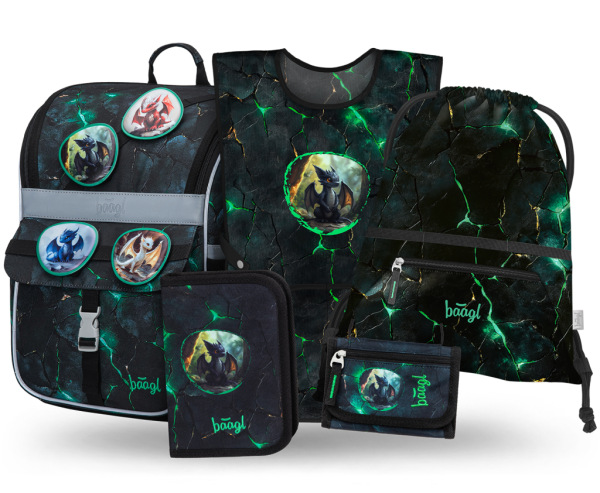 BAAGL SADA 5 Zippy Draci: aktovka, peračník, vrecko, zástera, peňaženka