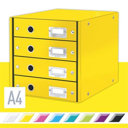 Zásuvkový box, polaminovaný kartón, 4 zásuvky, LEITZ "Click&Store", žltá