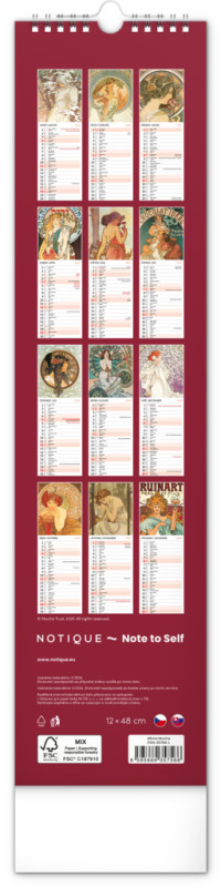 NOTIQUE Nástenný kalendár Alfons Mucha CZ/SK 2026, 12 x 48 cm 13