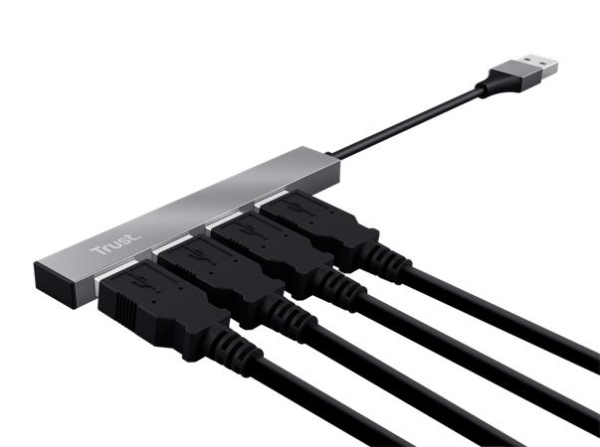 USB HUB, 4 porty, USB 2.0, TRUST "Halyx", strieborná 2