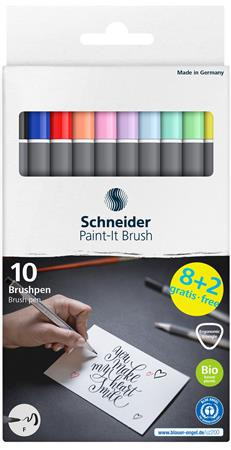 Sada štetcových pier, s ohybným hrotom, SCHNEIDER "Paint-It 070", 10 rôznych farieb
