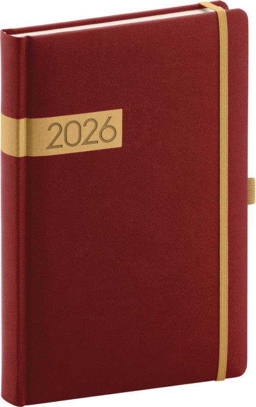 NOTIQUE Denný diár Twill 2026, bordó-zlatý, 15 x 21 cm