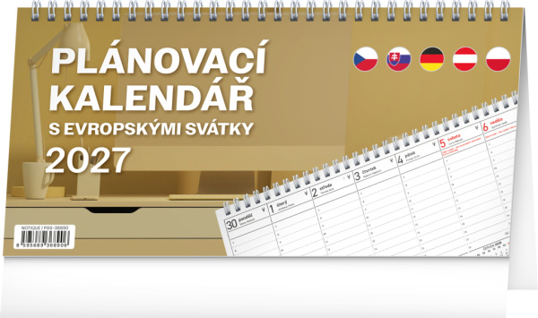 NOTIQUE Stolový kalendár s európskymi sviatkami CZ 2027 25 x 12,5 cm