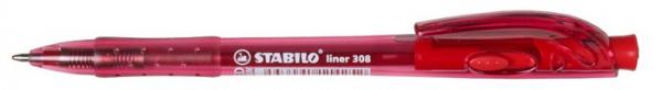 Guľôčkové pero, 0,38 mm, stláčací mechanizmus, STABILO "Liner 308", červená