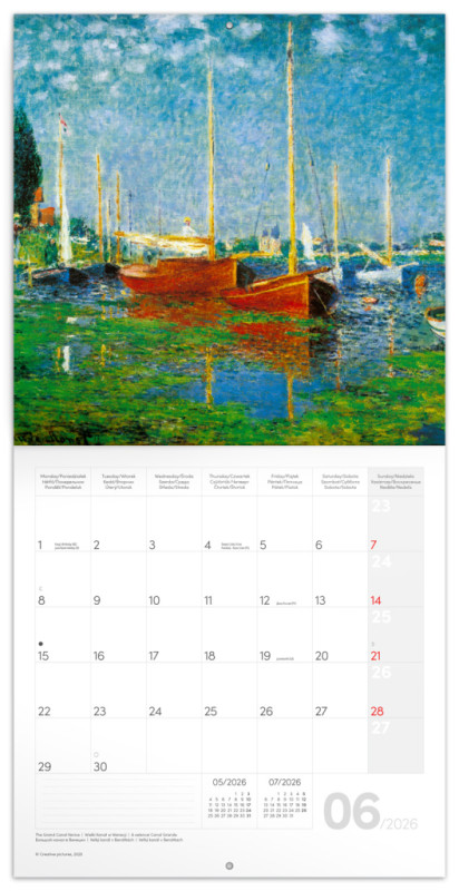 NOTIQUE Poznámkový kalendár Claude Monet 2026, 30 x 30 cm 1