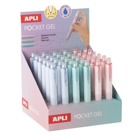 Gélové pero, mini, displej, 0,5 mm, stláčací mechanizmus, APLI "Pocket Gel", mix pastelový 1