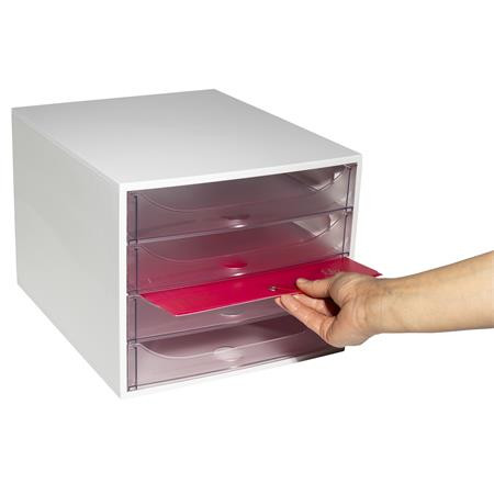 Úložný box na dokumenty, plastový, 4-zásuvkový, EXACOMPTA "Ecobox Office", sivý-priehľadný 4
