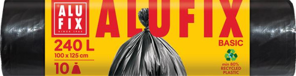 Vrece na odpad, 240 l, 10 ks, 100 x 125 cm, 20 µ, ALUFIX "Economy", čierne