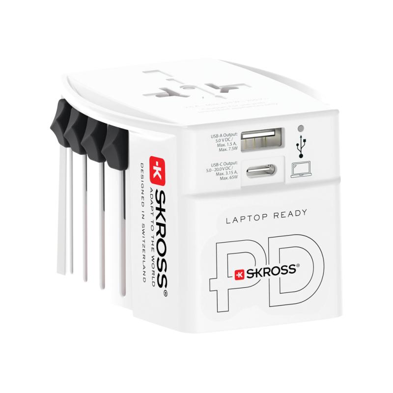 Cestovný adaptér SKROSS World MUV 65W PD s USB C káblom biela