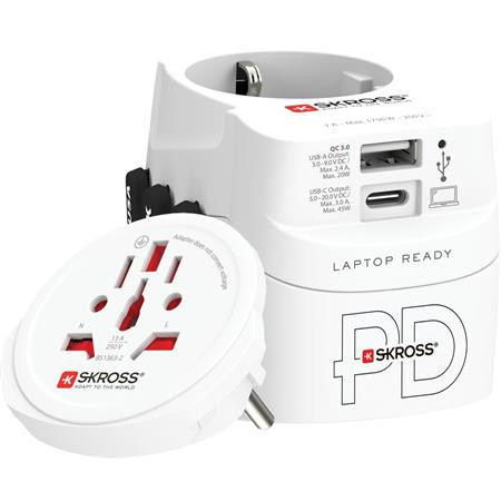 Adaptér pre svetových cestovateľov, 1xUSB-A, 1xUSB-C PD, 45W, USB-C kábel, SKROSS 1