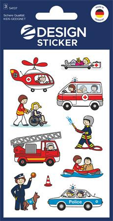 Nálepky, papier, 3 hárky, 76x120 mm, AVERY ZWECKFORM, "Z-Design No.54137", záchranári, pol 1