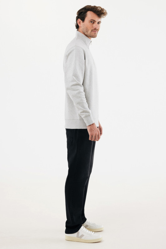 IQONIQ Elgon sveter s krátkym zipsom z recyklovanej bavlny light heather grey 5XL 6