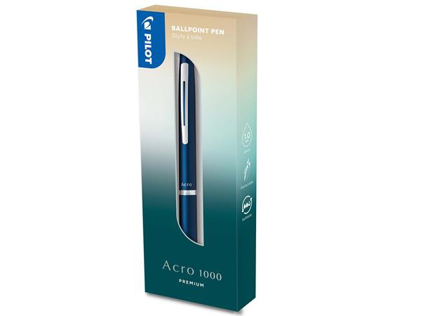 Guľôčkové pero, 0,32 mm, stláčací mechanizmus, námornícke modré telo, PILOT "Acro 1000", m 2