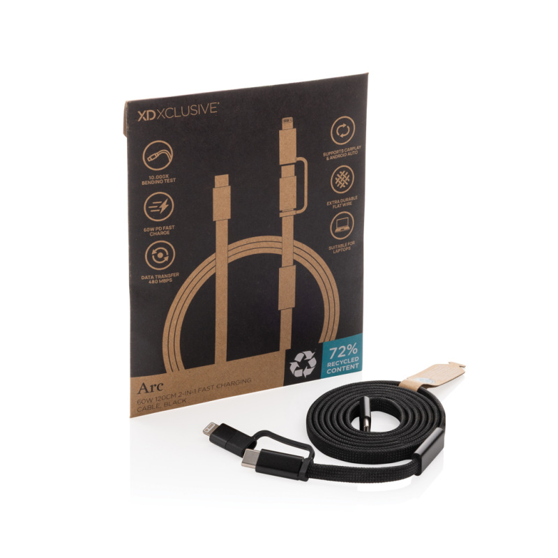 Arc RCS 60W 120 cm 2 v 1 rýchlonabíjací kábel čierna 6