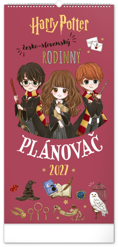 NOTIQUE Nástenný kalendár Rodinný plánovací Harry Potter CZ/SK 2027, 21 x 42 cm