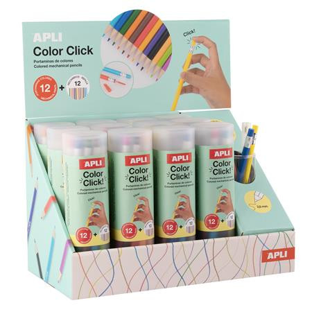 Sada farebných náplňových ceruziek, stojan, APLI "Color Click", 12 rôznych farieb, 12 sád 2