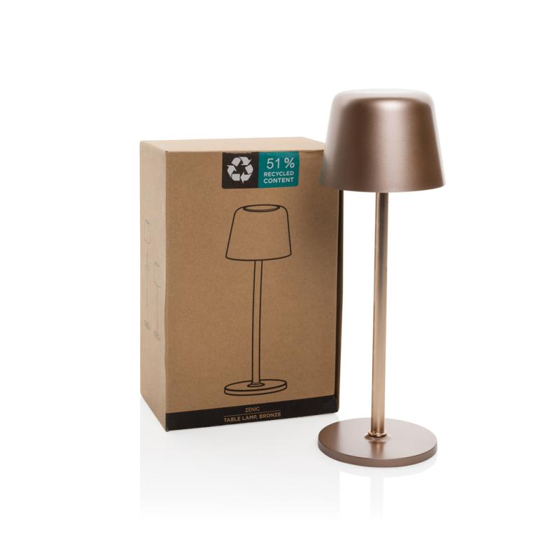 USB dobíjateľná stolná lampa Zenic z RCS recykl. plastu bronz 14