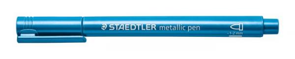 Dekoračný popisovač, 1-2 mm, kužeľový hrot, STAEDTLER, metalická modrá
