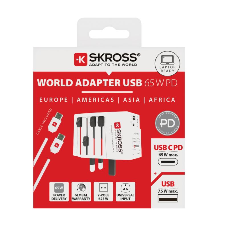 Cestovný adaptér SKROSS World MUV 65W PD s USB C káblom biela 9