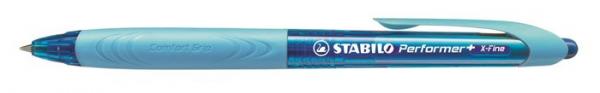 Guľôčkové pero, 0,35 mm, stláčací mechanizmus, modré telo, STABILO "Performer+", modré