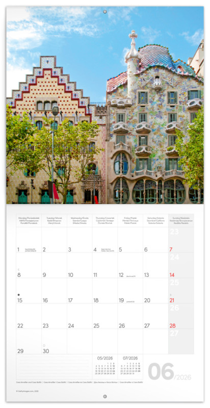 NOTIQUE Poznámkový kalendár Barcelona 2026, 30 x 30 cm 1