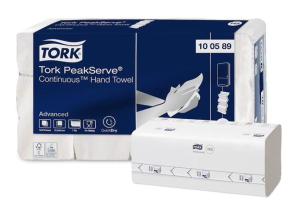 Papierové utierky, skladané, H5 systém, 1 vrstvové, Advanced, TORK "PeakServe®", biela so