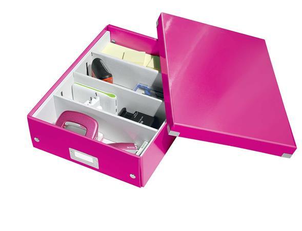 Odkladacia škatuľa, organizačná, laminovaný kartón, veľkosť: M, LEITZ "Click&Store", ružov