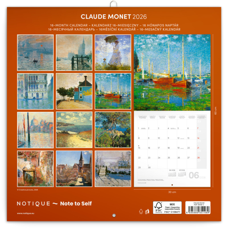 NOTIQUE Poznámkový kalendár Claude Monet 2026, 30 x 30 cm 14