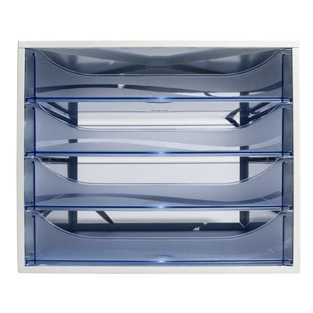 Úložný box na dokumenty, plastový, 4-zásuvkový, EXACOMPTA "Ecobox Linicolor", ľadovo modrý 2