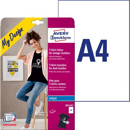 AVERY ZWECKFORM Nažehľovacia fólia, A4, do atramentových tlačiarní, na tmavý a farebný textil, AVERY ZWECK 1