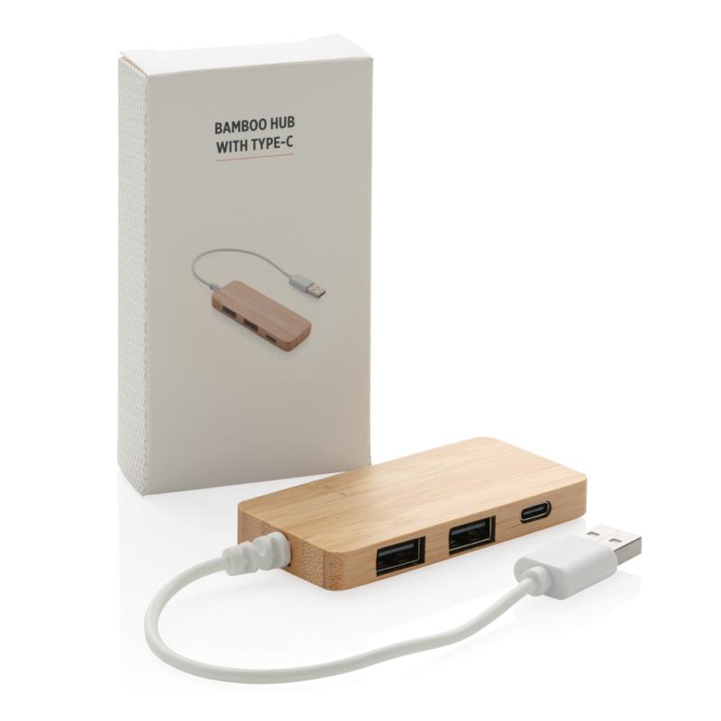 Bambusový USB hub s USB C hnedá 6