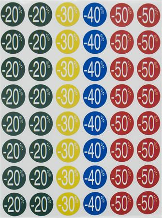 Etikety, zľava, 24 mm, kruhové, farebné, APLI, 240 etikiet/balenie, -20 až -50 %