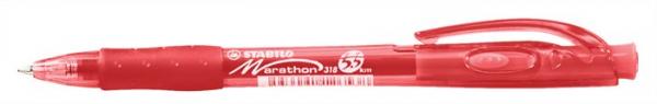 Guľôčkové pero, 0,4 mm, stláčací mechanizmus, STABILO "Marathon", červené