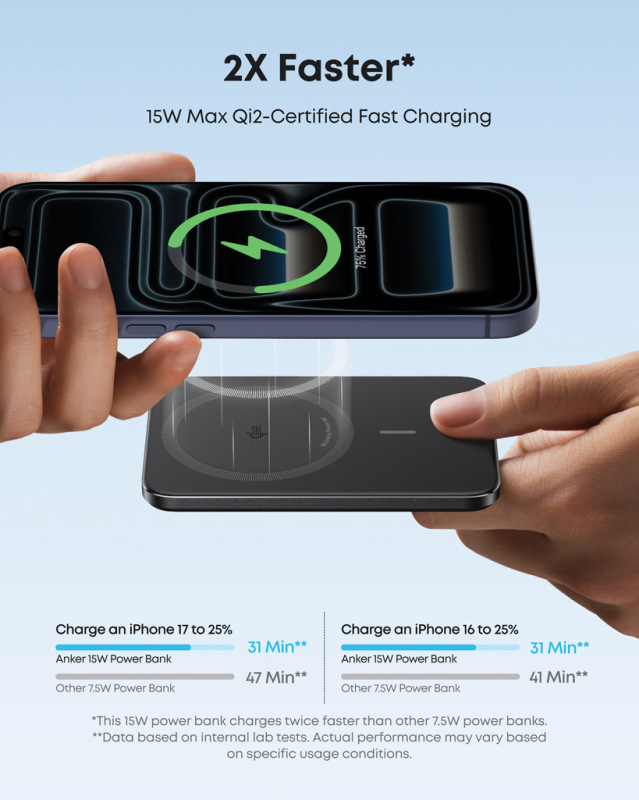 Anker Nano Wireless Power Bank 5K 15 W MagGo Slim Qi2 čierna 6