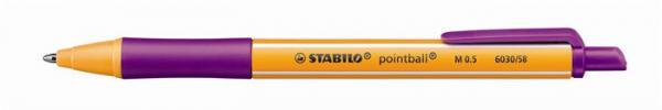 Guľôčkové pero, 0,5 mm, stláčací mechanizmus, STABILO "Pointball", fialové