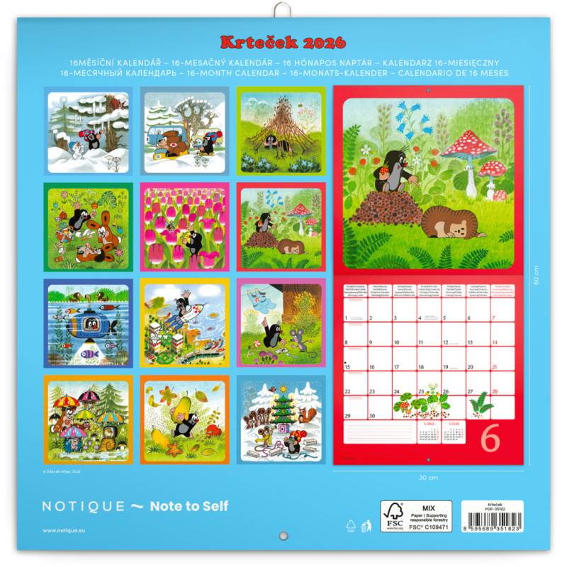 NOTIQUE Poznámkový kalendár Krtko 2026, 30 x 30 cm 14