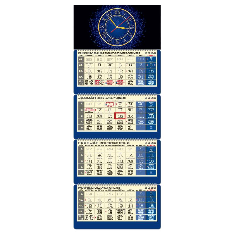 Plánovací kalendár LUXUS 4M modrý 2025 Hodiny QM