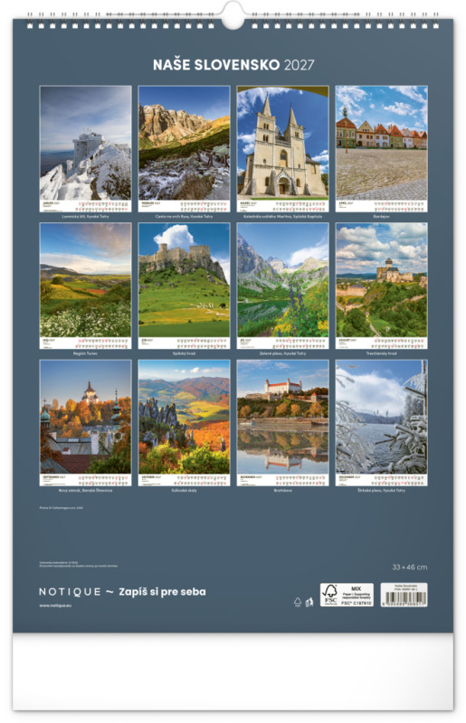 NOTIQUE Nástenný kalendár Naše Slovensko 2027, 33 x 46 cm 13