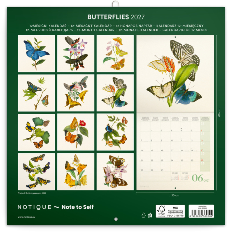 NOTIQUE Poznámkový kalendár Motýle FREE 2027, PLASTIC FREE, 30 x 30 cm 14