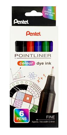 Liner, sada, 0,4 mm, PENTEL "Pointliner", 5 rôznych farieb