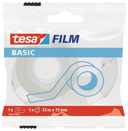 Lepiaca páska s dispenzorom, 15 mm x 33 m, TESA "Basic", priehľadná
