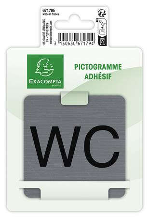 Informačná tabuľka, samolepiaca, 7,5x7,5 cm, hliníkový vzhľad, EXACOMPTA, "WC" 2
