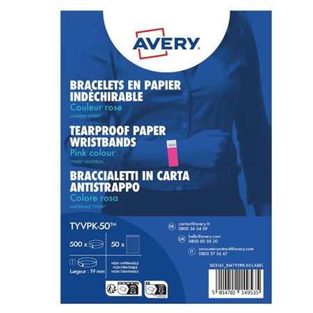 Identifikačný náramok, odolný proti roztrhnutiu,, 265x19 mm, AVERY ZWECKFORM "Tyvek", ružo
