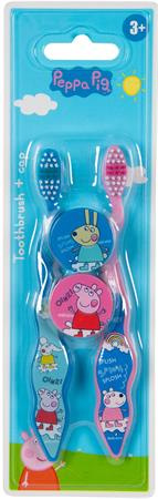 . Zubná kefka, pre deti, mäkká, 2 ks, s krytkou, 3+, "Peppa Pig"