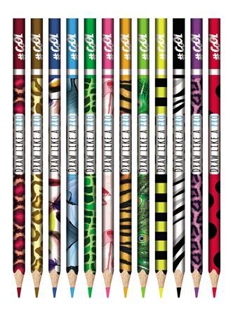 Farebné ceruzky, sada, trojhranné, COOL BY VICTORIA "Wildlife", 12 rôznych farieb