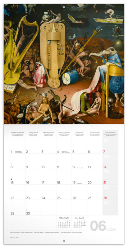 NOTIQUE Poznámkový kalendár Hieronymus Bosch 2026, 30 x 30 cm 1