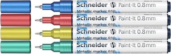 Akrylový popisovač, sada, 0,8 mm, SCHNEIDER "Paint-It 010", 4 rôzne kovové farby