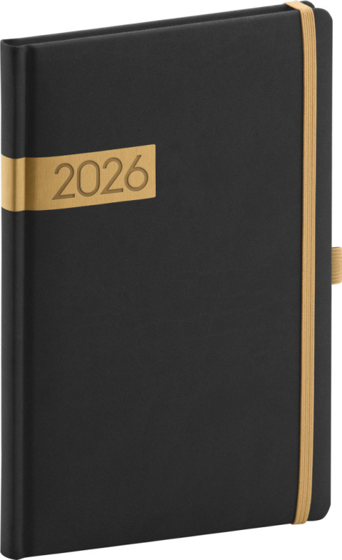 NOTIQUE Týždenný diár Twill 2026, čierno-zlatý, 15 x 21 cm