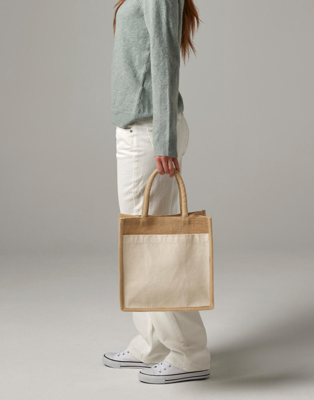 Cotton Pocket Natural Starched Jute Midi Tote 1